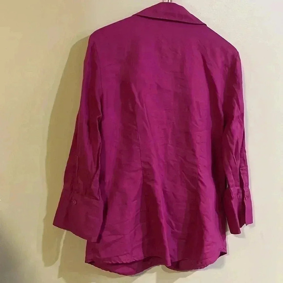 [M]Lucy Laurel Pink Red  Linen 3/4 Sleeve Button Down Shirt - Picture 6 of 9